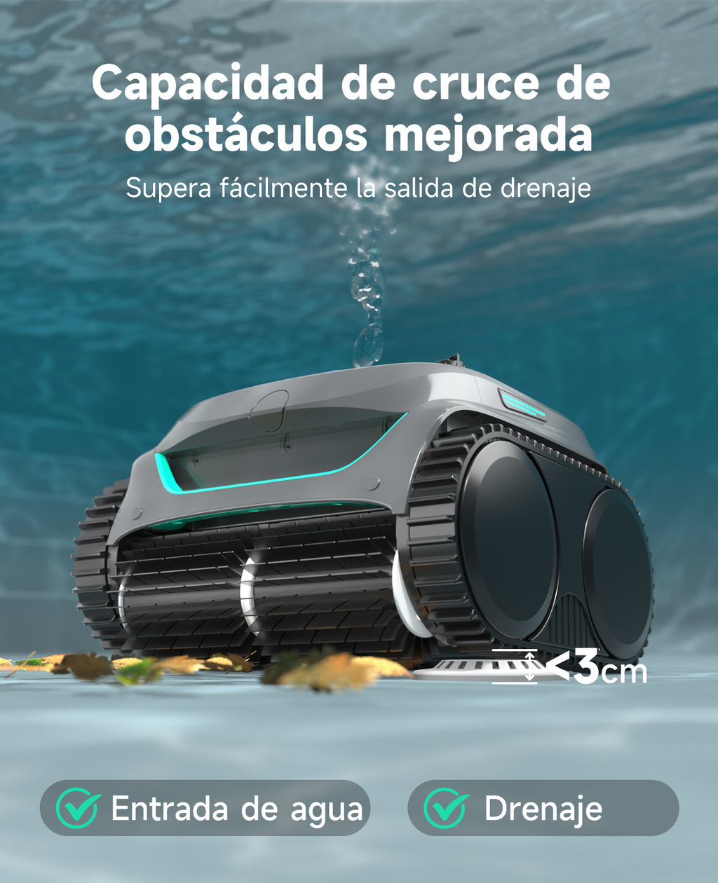 WYBOT C2 Limpiafondos Piscina, Robot Limpiafondos Piscina Inalámbrico 150㎡, Doble Filtración, 3 Motores, Succión Potente, Limpieza Paredes & Línea de Agua, 180 Min, App(Verde gris oscuro-Verde)