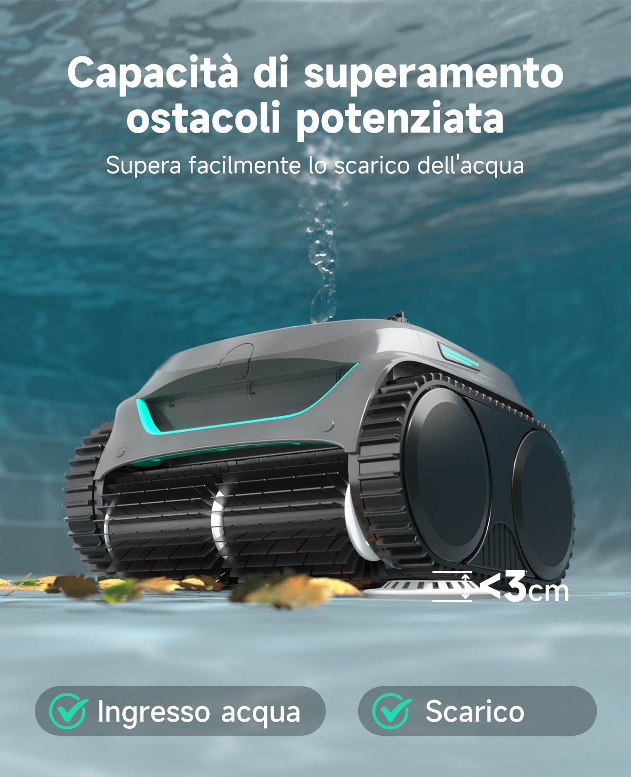 WYBOT C2 Robot Piscine Pareti e Fondo, Senza Fili per Piscine Interrate 150㎡, Doppia Filtrazione, 3 Motori, Aspirazione Potente, Pulizia Pareti & Linea d'Acqua, 180 Min, App(Verde grigio scuro-Verde)