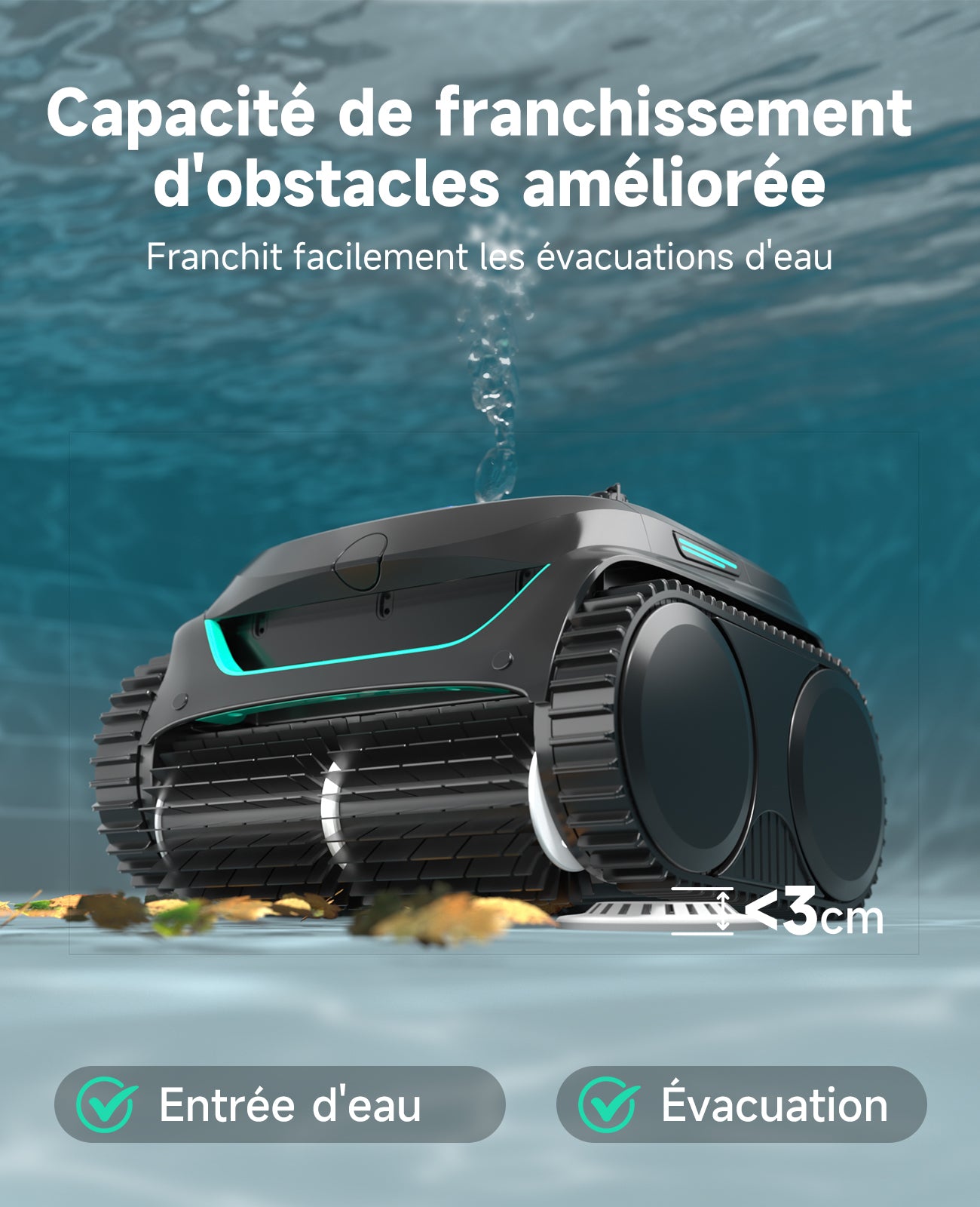 WYBOT C2 Robot Piscine Sans Fil, Double Filtration, 3 Moteurs, Aspiration Puissante, Nettoyage Fond et Parois & Ligne d'Eau, 180 Min, pour Piscines Enterrées 150㎡, App(Vert noir foncé-Gris)