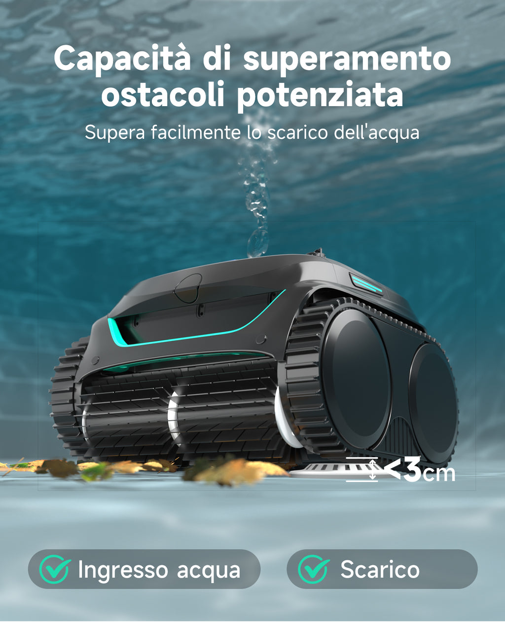 WYBOT C2 Robot Piscine Pareti e Fondo, Senza Fili per Piscine Interrate 150㎡, Doppia Filtrazione, 3 Motori, Aspirazione Potente, Pulizia Pareti & Linea d'Acqua, 180 Min, App(Verde nero scuro-Verde)