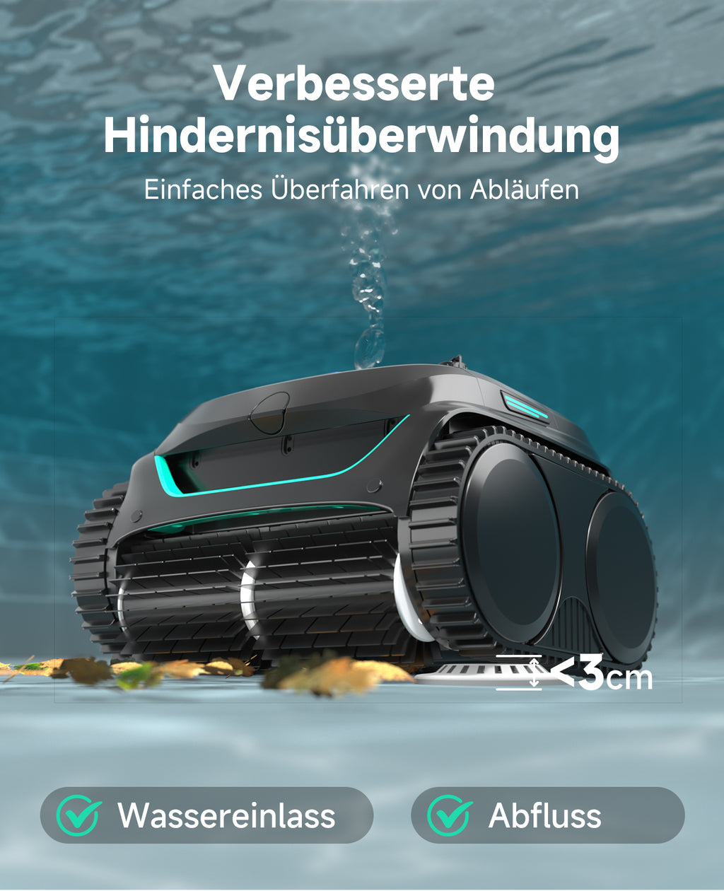 WYBOT C2 Poolroboter Akku Boden und Wand, 3-Fach Motor, Doppelfiltration, Wandkletter & Wasserlinienreinigung, 180 Min Laufzeit, für Einbaupools bis 150㎡, App-Steuerung(Dunkelschwarzgrün-Grün)