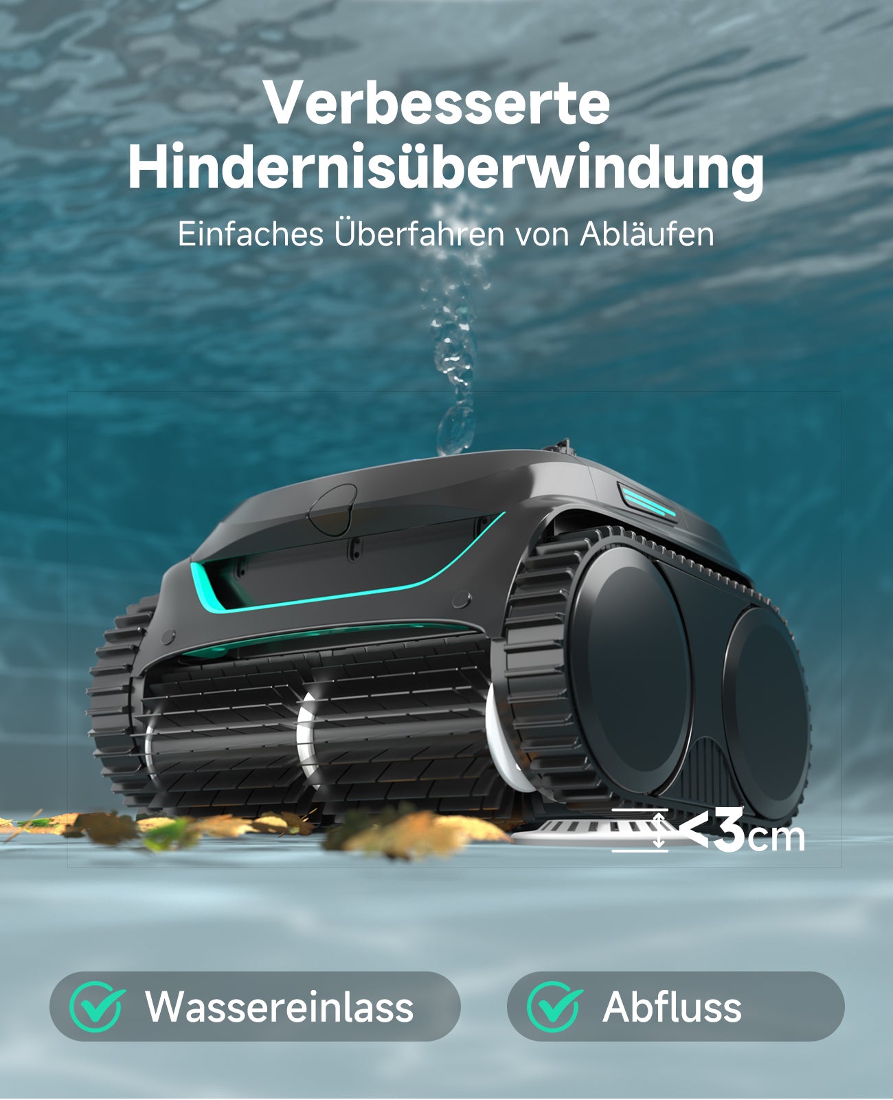 WYBOT C2 Poolroboter Akku Boden und Wand, 3-Fach Motor, Doppelfiltration, Wandkletter & Wasserlinienreinigung, 180 Min Laufzeit, für Einbaupools bis 150㎡, App-Steuerung(Dunkelschwarzgrün-Grün)