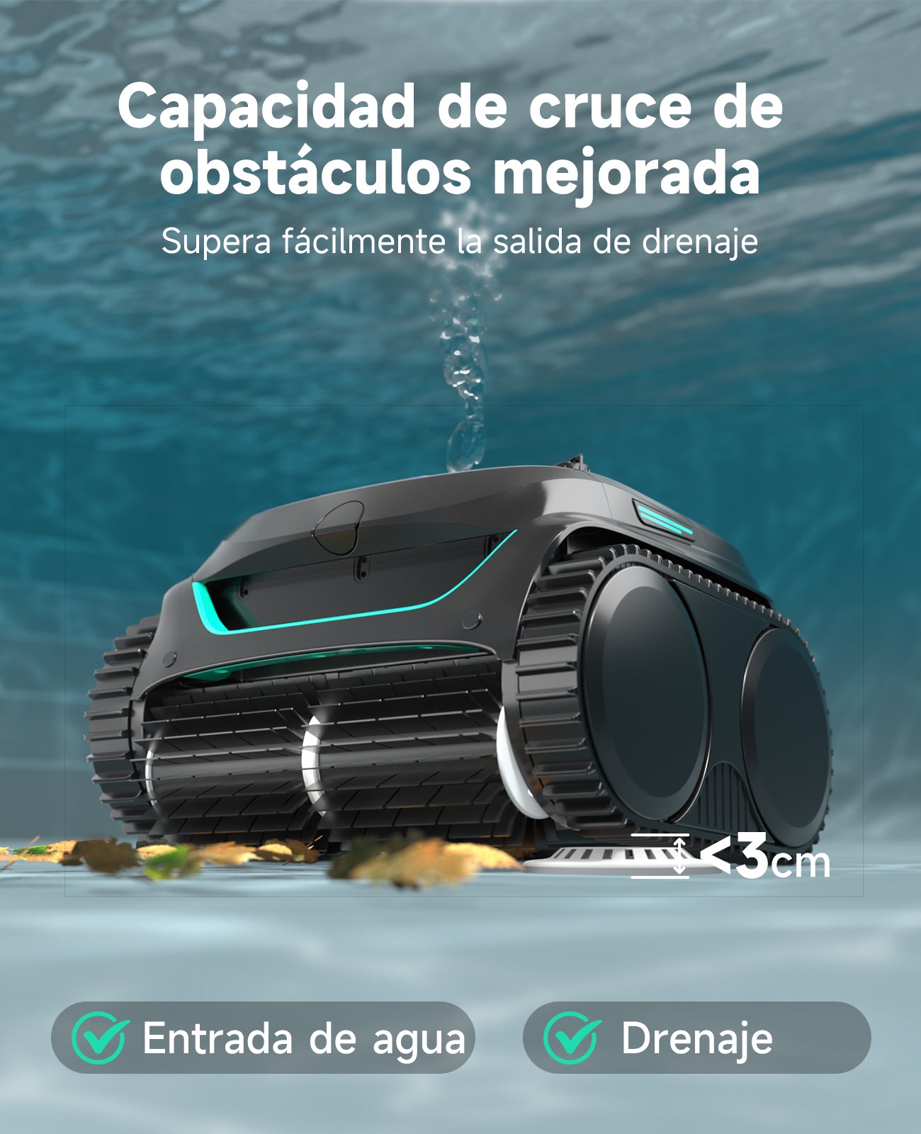 WYBOT C2 Limpiafondos Piscina Robot Inalámbrico, 3 Motores, Doble Filtración, Limpieza Paredes y Línea de Agua, Autonomía 180 Min, para Piscinas Enterradas Hasta 150㎡, App(Verde negro oscuro-Gris)