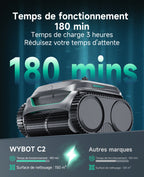 WYBOT C2 Robot Piscine Sans Fil, Double Filtration, 3 Moteurs, Aspiration Puissante, Nettoyage Fond et Parois & Ligne d'Eau, 180 Min, pour Piscines Enterrées 150㎡, App(Vert gris foncé-Gris)