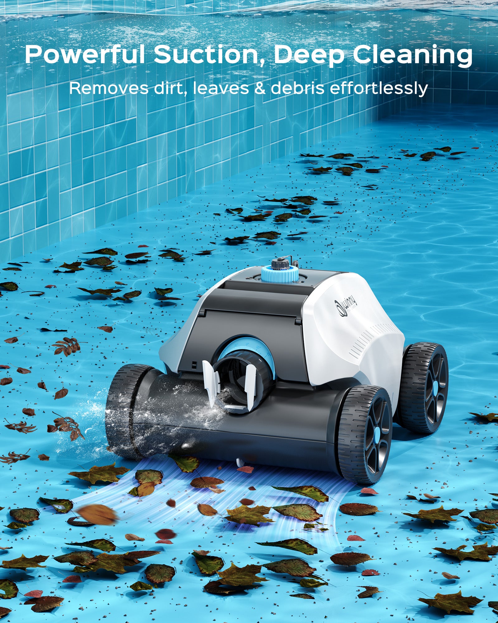Winny 2026 Robotic Pool Vacuum for Above Ground Pool- 6600mAh for 130mins Runtime & 50W Powerful Suction, Self-Parking Pool Cleaner with 180μm Filter Tray Up to 1300 Sq White&Blue