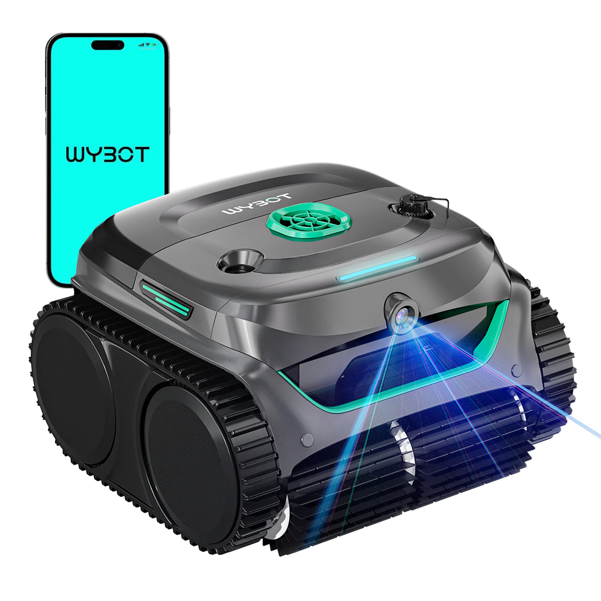 WYBOT C2 Vision Robot Piscina con Camera IA e Batteria 190min, 210m² Senza Fili, Doppio Filtro, 8 Modalità, Pulizia Fondo/Murature/Linea dell'Acqua,(2026Upgrade)Verdino Ombra Luna