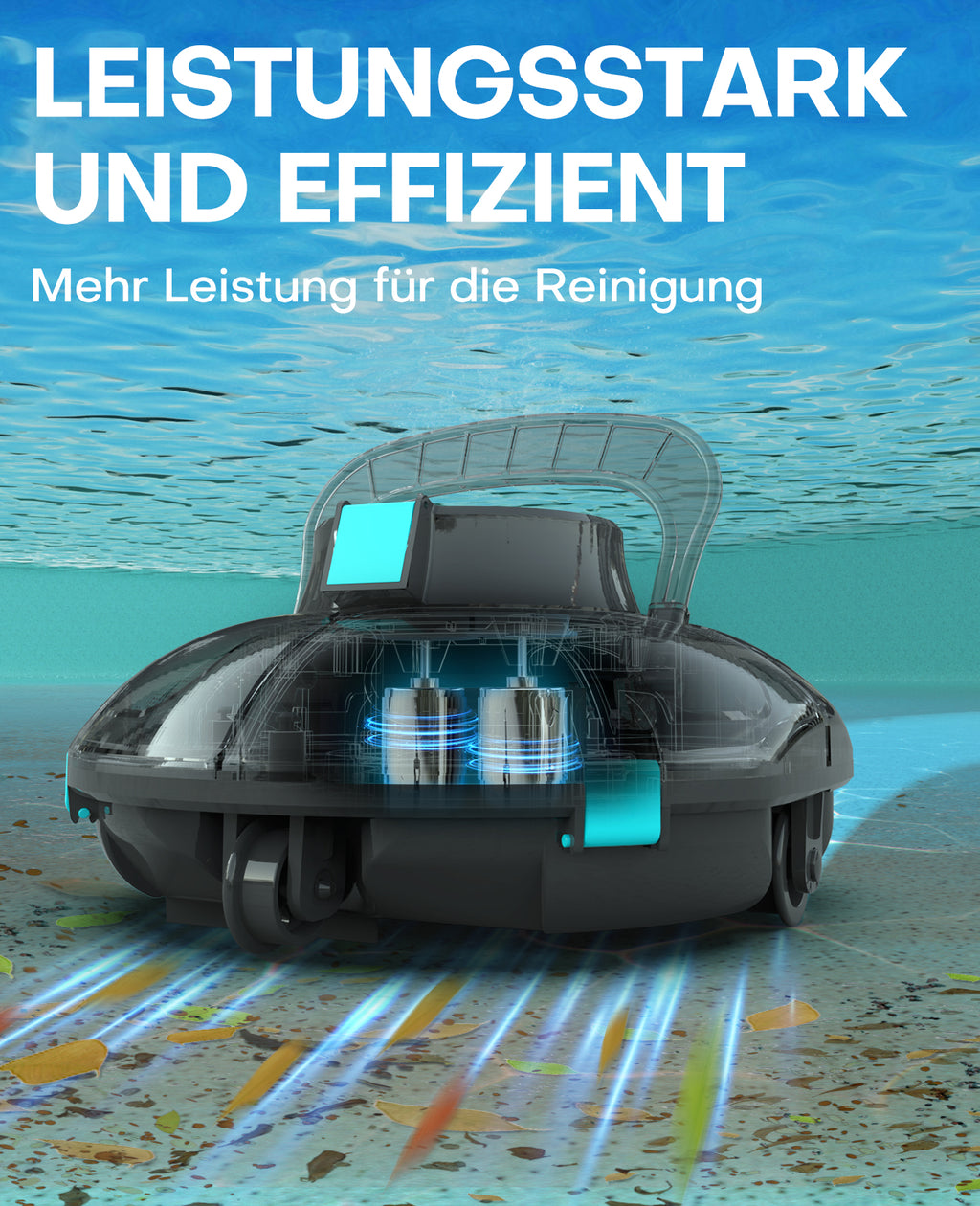 WINNY POOL CLEANER Winny 200 Poolroboter, Poolsauger kabellos mit Akku, 75 Min. Laufzeit, für Aufstellpools bis 60 m², Doppelfiltration, Automatisches Parken, Kompakt Leicht (Transparentes Blau-Weiß)