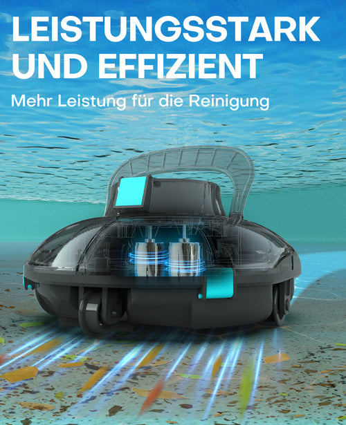 WINNY POOL CLEANER Winny 200 Poolroboter, Poolsauger kabellos mit Akku, 75 Min. Laufzeit, für Aufstellpools bis 60 m², Doppelfiltration, Automatisches Parken, Kompakt Leicht (Transparentes Blau-Weiß)