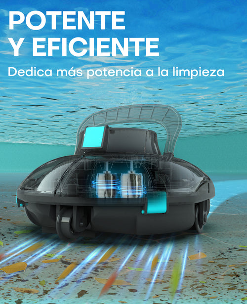 WINNY POOL CLEANER Winny 200 Limpiafondos Piscina, Inalámbrico Robot Limpiafondos Piscina, 75Min Autonomía, Piscinas Desmontables 60m², Doble Filtración,Estacionamiento Auto(Transparente Negro-Azul)