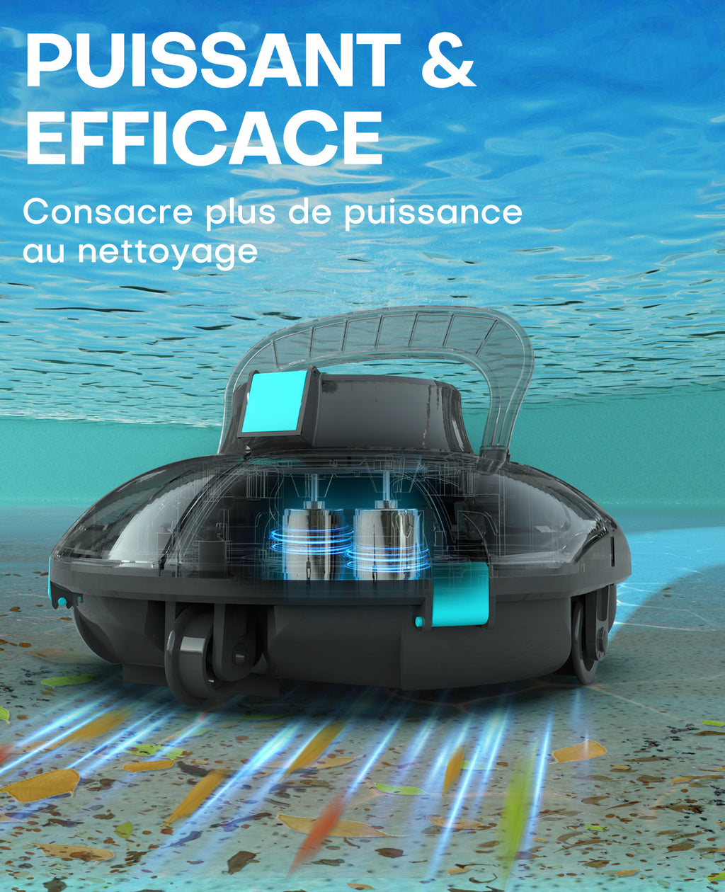 WINNY POOL CLEANER Winny 200 Robot Piscine, Aspirateur Piscine sans Fil avec Batterie, Autonomie 80 Min pour Piscines Hors-Sol 60m², Double Filtration,Stationnement Automatique(Transparent Noir-Bleu)