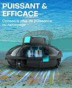 WINNY POOL CLEANER Winny 200 Robot Piscine, Aspirateur Piscine sans Fil avec Batterie, Autonomie 80 Min pour Piscines Hors-Sol 60m², Double Filtration,Stationnement Automatique(Transparent Noir-Bleu)