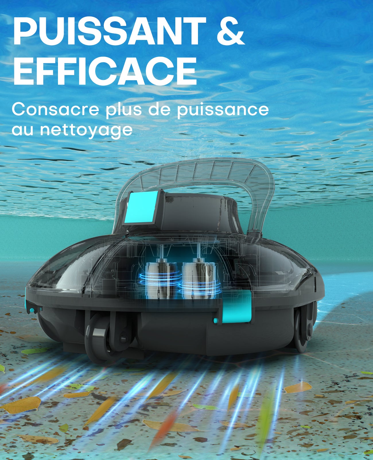 WINNY POOL CLEANER Winny 200 Robot Piscine, Aspirateur Piscine sans Fil avec Batterie, Autonomie 80 Min pour Piscines Hors-Sol 60m², Double Filtration,Stationnement Automatique(Transparent Noir-Bleu)