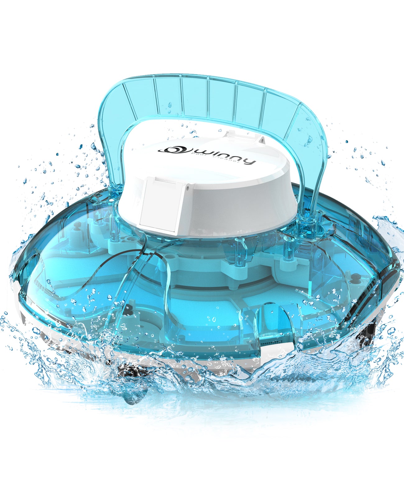 WINNY POOL CLEANER Winny 200 Limpiafondos Piscina, Inalámbrico Robot Limpiafondos Piscina, 75Min Autonomía, Piscinas Desmontables 60m², Doble Filtración,Estacionamiento Auto(Transparente Azul-Blanco)