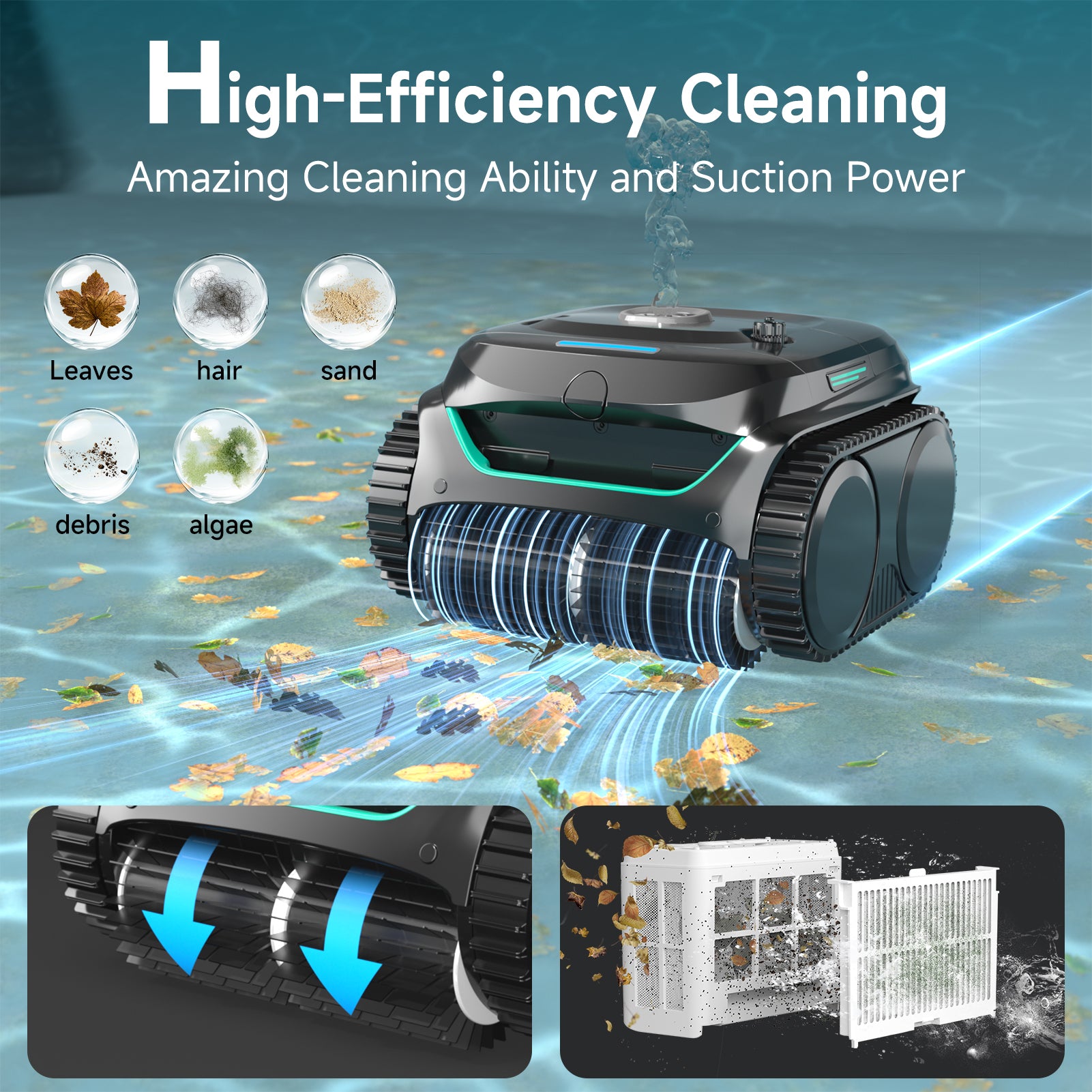 (2026 Upgraded) WYBOT C2 Cordless Pool Vacuum Robot, Dual Filtration, Wall Climbing & Waterline Cleaning, App Scheduling, Pool Cleaner for Inground/Above Ground -2152 Sq.ft, DeepBlack