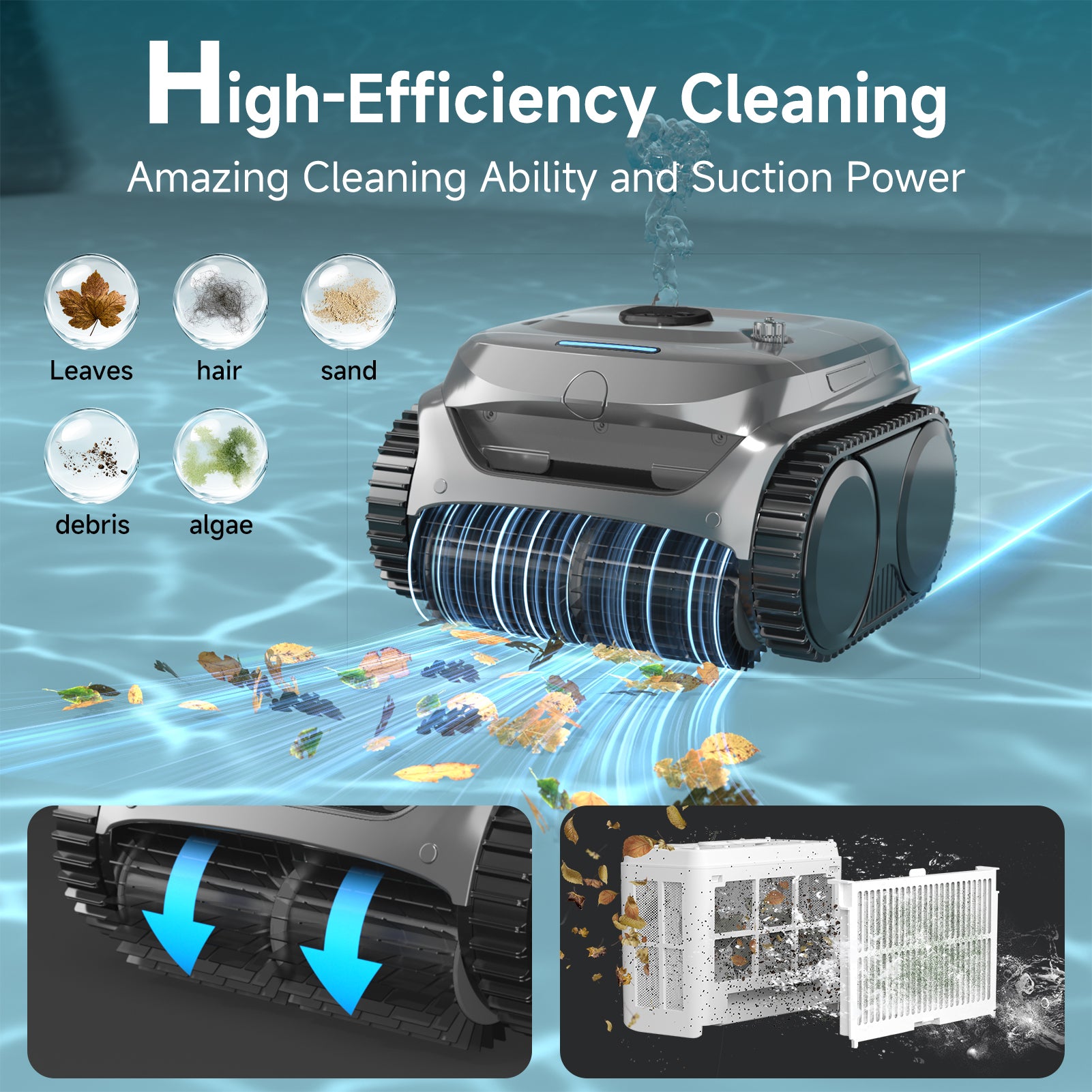 (2026 Upgraded) WYBOT C2 Cordless Pool Vacuum Robot, Dual Filtration, Wall Climbing & Waterline Cleaning, App Scheduling, Pool Cleaner for Inground/Above Ground -2152 Sq.ft, Silver-Grey