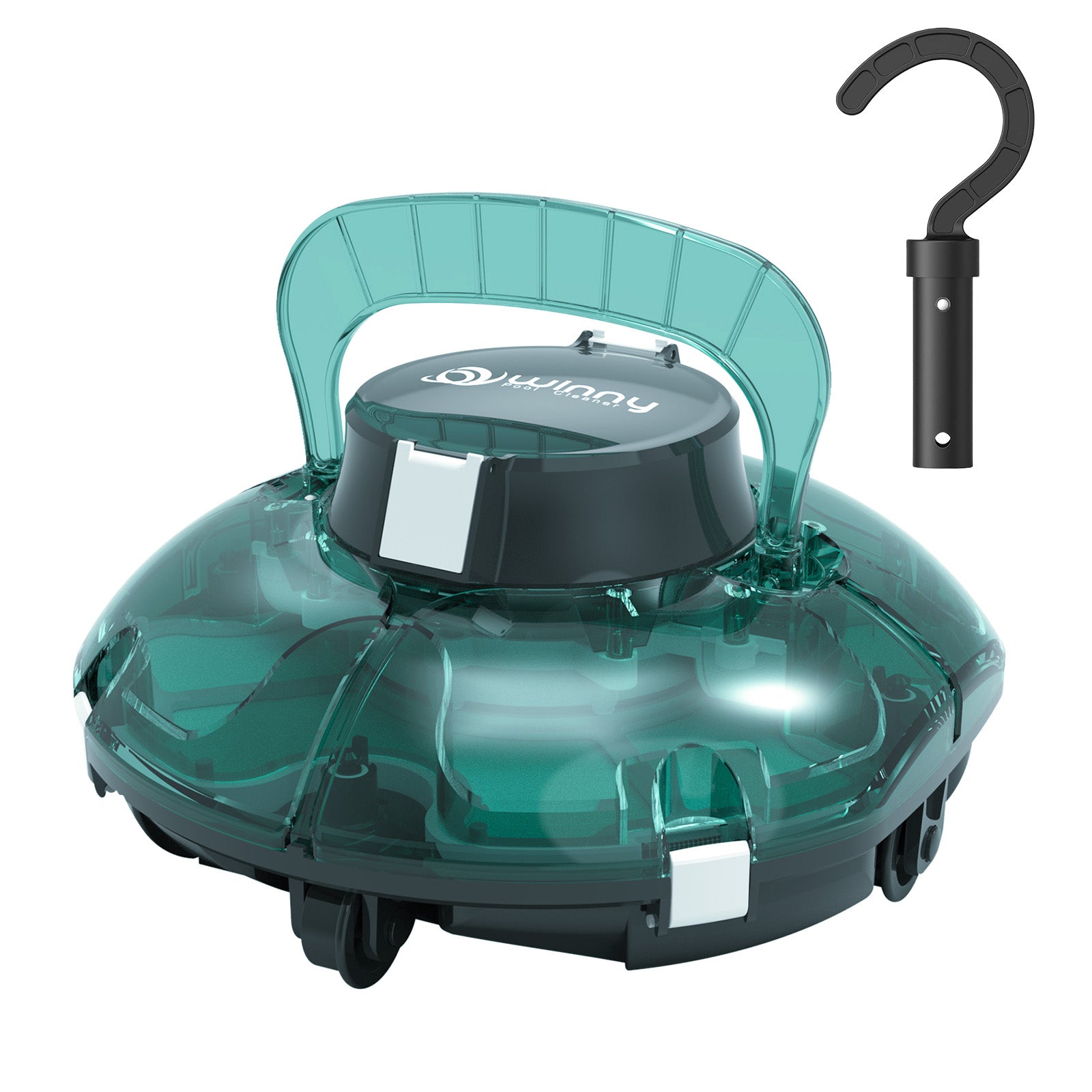 Winny Pool CLAENER Cordless Robotic Pool Cleaner, Automatic Pool Vacuum for Above Ground with 80 Mins, Double Filters, Portable, Self-Parking, Ideal for Pools up to 650 sq.ft (Emerald Green White)