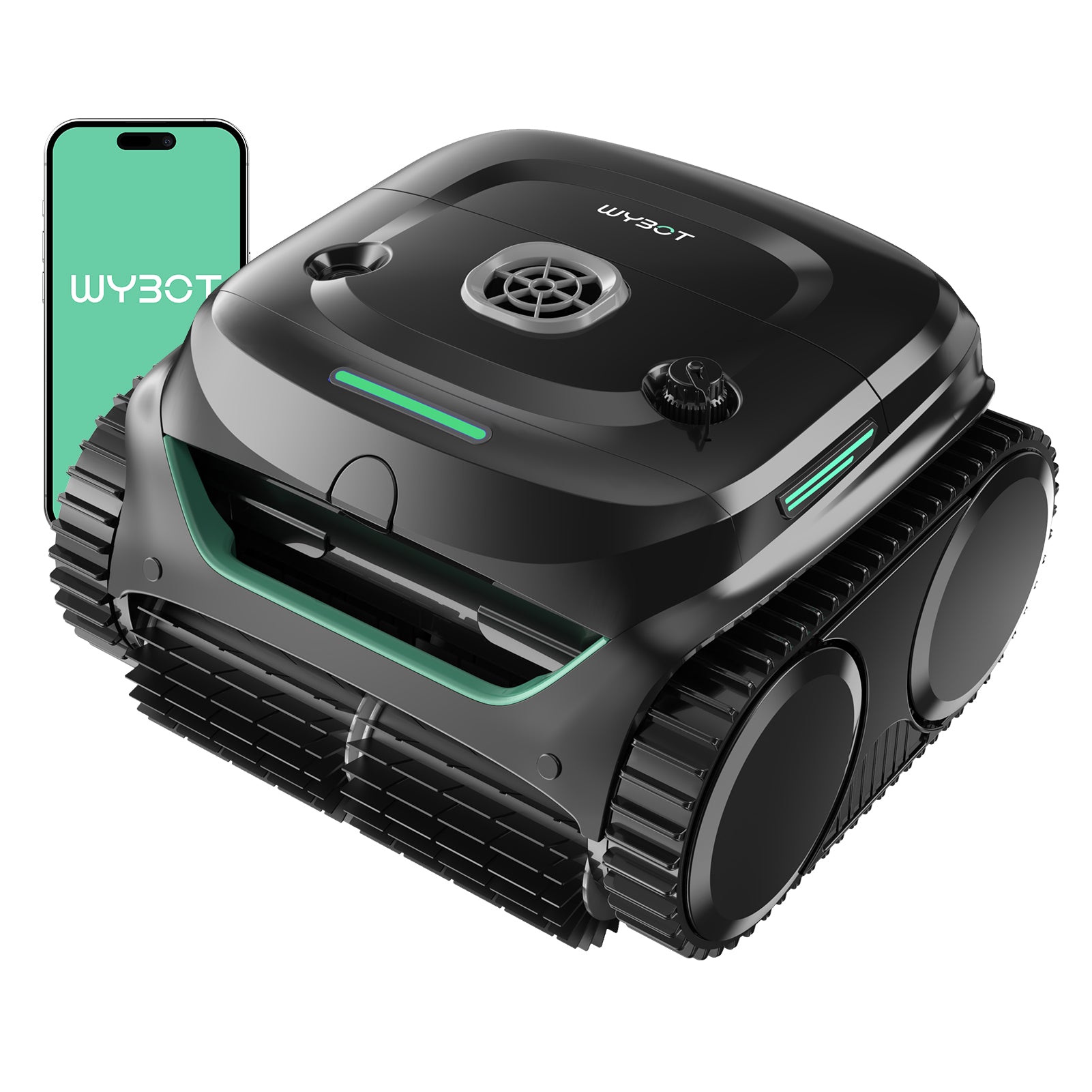 WYBOT C2 Cordless Robotic Pool Cleaner, Dual Filtrations, Floor, Wall &Waterline Cleaning, App Scheduling, Smart Navigation, Pool Vacuum for Inground Pools-Jet Black with Green Handle