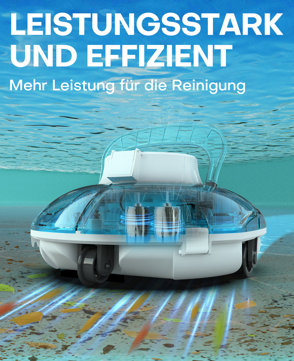 WINNY POOL CLEANER Winny 200 Poolroboter, Poolsauger kabellos mit Akku, 75 Min. Laufzeit, für Aufstellpools bis 60 m², Doppelfiltration, Automatisches Parken, Kompakt Leicht (Transparentes Blau-Weiß)