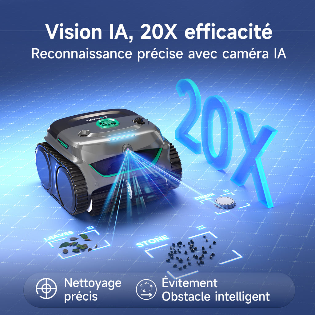 WYBOT C2 Vision Robot Piscine avec caméra AI et Batterie de 190min, 210m² Aspirateur Piscine sans Fil, Double Filtre, 8 Modes, Nettoyage Fond/Parois/Ligne d'Eau,(2026Upgrade)VertOmbreLune