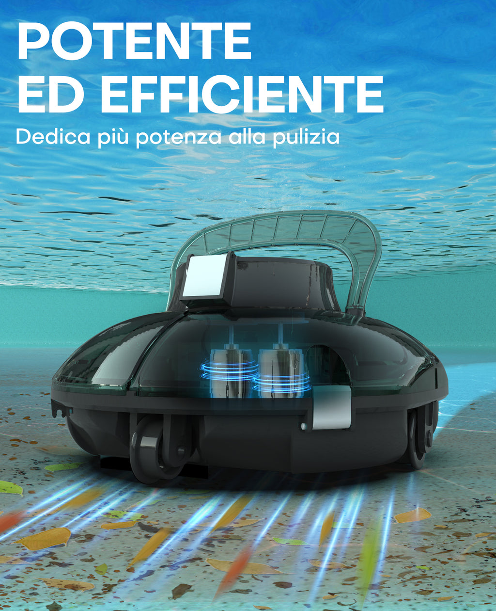 WINNY POOL CLEANER Winny 200 Robot Piscina, Piscina Senza Fili con Batteria, Autonomia 75 Min per Piscine Fuori Terra 60 m², Doppia Filtrazione, Parcheggio Automatico (Trasparente Verde Bianco)
