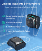 WYBOT C2 Limpiafondos Piscina, Robot Limpiafondos Piscina Inalámbrico 150㎡, Doble Filtración, 3 Motores, Succión Potente, Limpieza Paredes & Línea de Agua, 180 Min, App(Negro-Verde Gris)