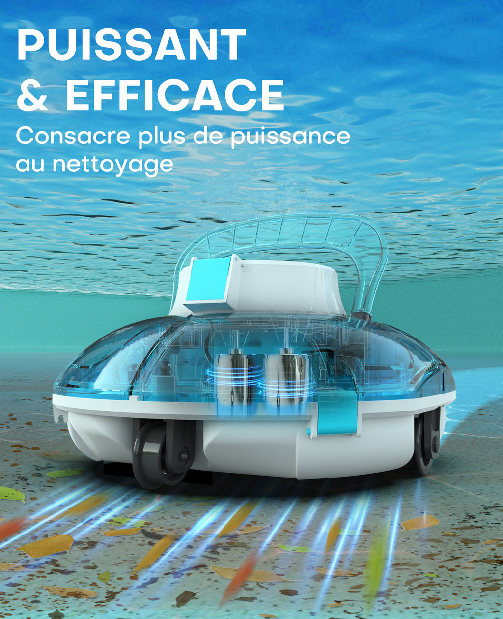 WINNY POOL CLEANER Winny 200 Robot Piscine, Aspirateur Piscine Sans Fil Avec Batterie, Autonomie 75 Min pour Piscines Hors-Sol 60m², Double Filtration,Stationnement Automatique(Transparent Bleu)