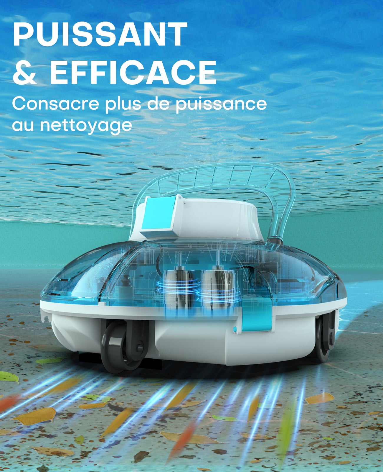 WINNY POOL CLEANER Winny 200 Robot Piscine, Aspirateur Piscine Sans Fil Avec Batterie, Autonomie 75 Min pour Piscines Hors-Sol 60m², Double Filtration,Stationnement Automatique(Transparent Bleu)