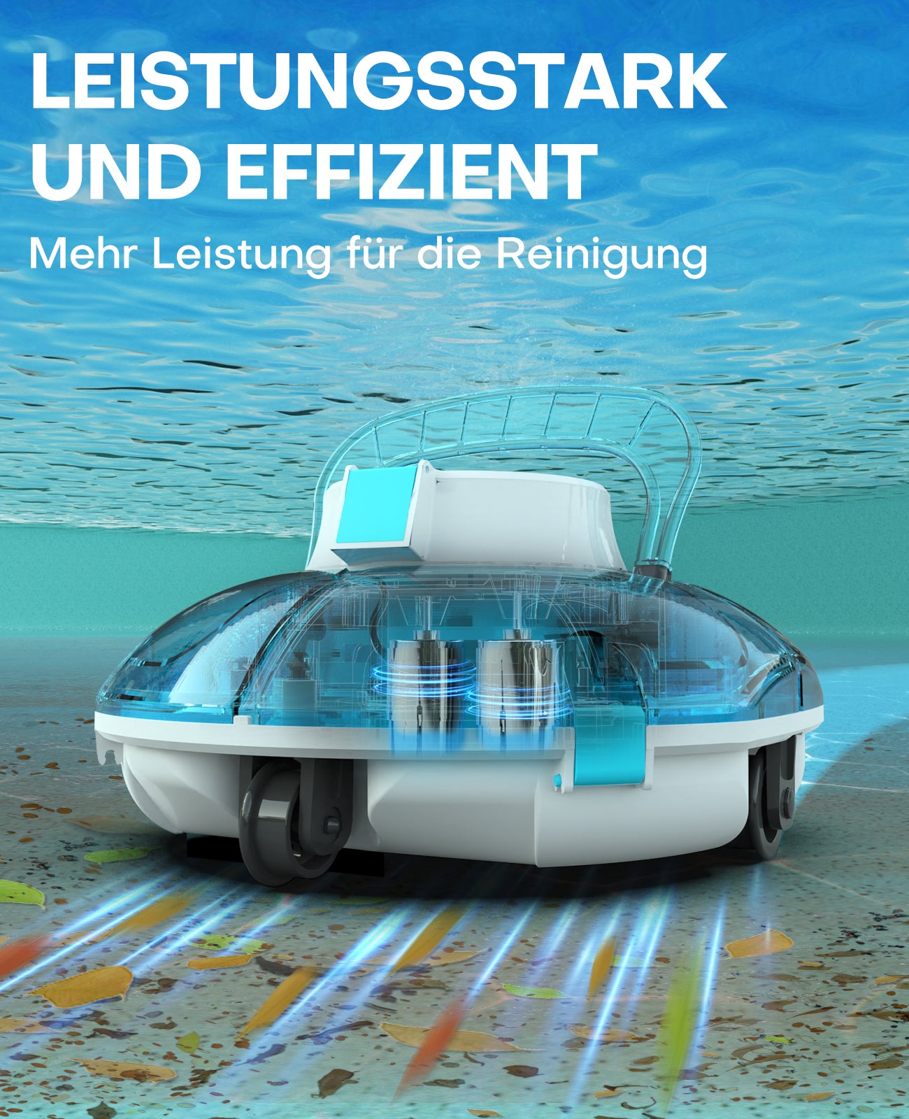WINNY POOL CLEANER Winny 200 Poolroboter, Poolsauger kabellos mit Akku, 75 Min. Laufzeit, für Aufstellpools bis 60 m², Doppelfiltration, Automatisches Parken, Kompakt Leicht (Transparentes Blau)