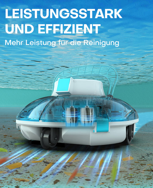 WINNY POOL CLEANER Winny 200 Poolroboter, Poolsauger kabellos mit Akku, 75 Min. Laufzeit, für Aufstellpools bis 60 m², Doppelfiltration, Automatisches Parken, Kompakt Leicht (Transparentes Blau)