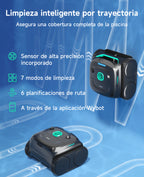 WYBOT C2 Limpiafondos Piscina, Robot Limpiafondos Piscina Inalámbrico 150㎡, Doble Filtración, 3 Motores, Succión Potente, Limpieza Paredes & Línea de Agua, 180 Min, App(Negro-Verde Gris)