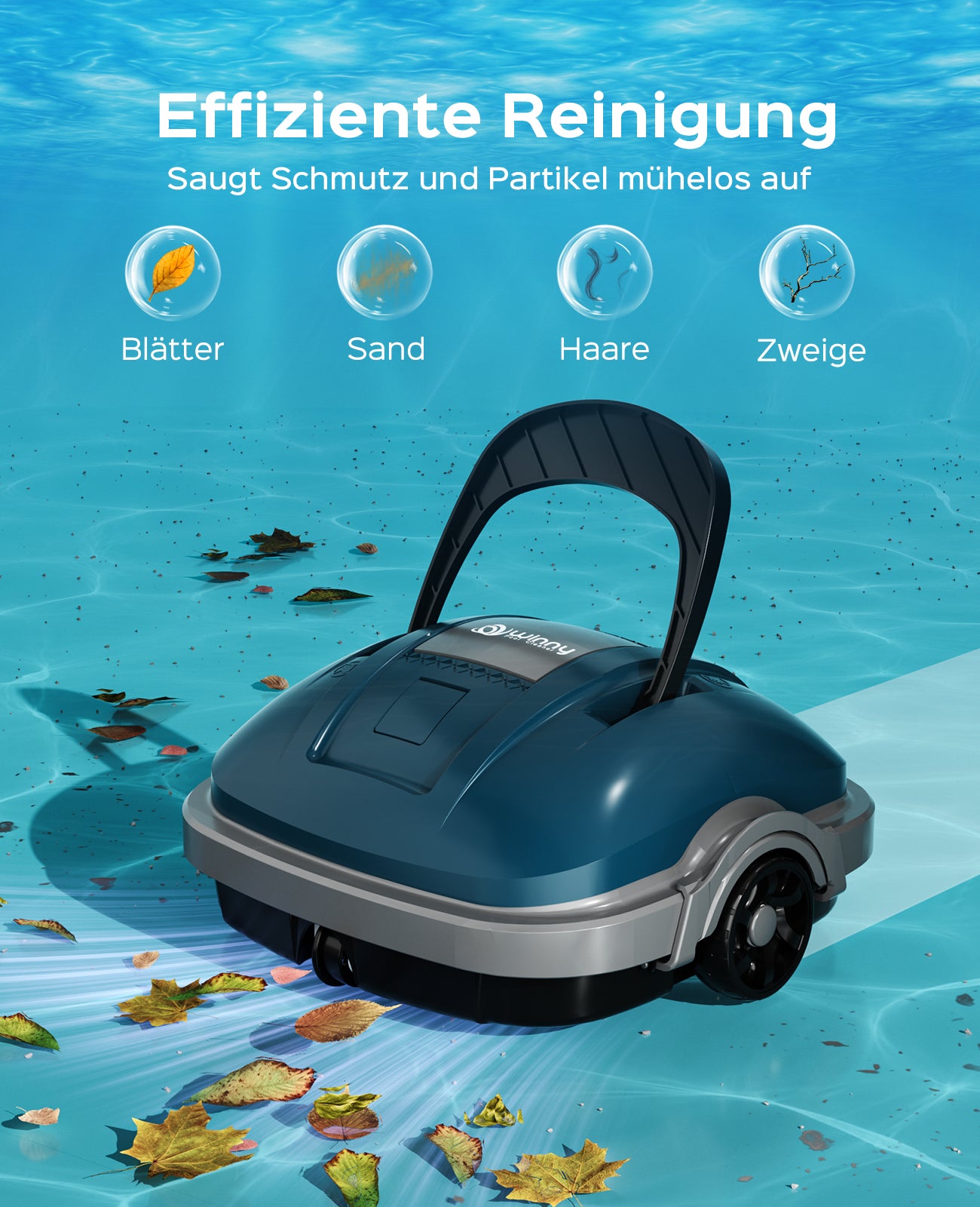 WINNY POOL CLEANER Winny 200 MAX Poolroboter Akku Kabellos Poolsauger Roboter mit 180μm Filtration 100 Min Automatische Parken Poolreiniger für Flachem Boden Aufstellpools bis 80 m²-Dunkelblau