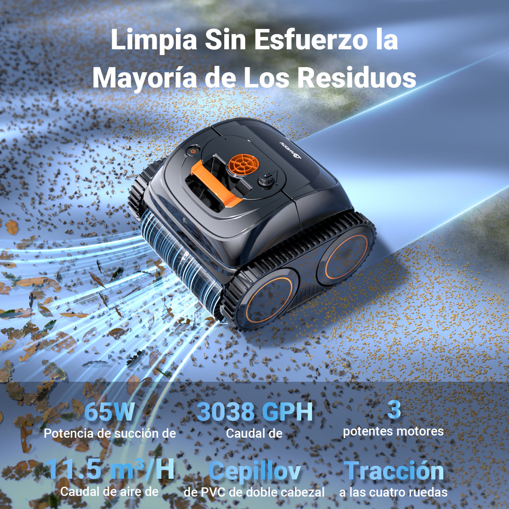 WINNY C1 Robot Piscina y Limpiafondos Piscina-Sin Cables, 150 min de Autonomía, Limpia Paredes y Fondo, Navegación Inteligente, Auto-aparcamiento, para Piscinas Enterradas y Sobre Suelo, Naranja Negro