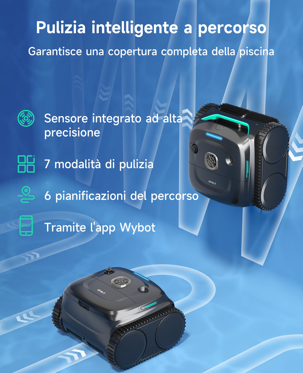 WYBOT C2 Robot Piscine Pareti e Fondo, Senza Fili per Piscine Interrate 150㎡, Doppia Filtrazione, 3 Motori, Aspirazione Potente, Pulizia Pareti & Linea d'Acqua, 180 Min, App(Nero-Verde Grigio)