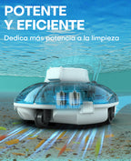 WINNY POOL CLEANER Winny 200 Limpiafondos Piscina, Inalámbrico Robot Limpiafondos Piscina, 75Min Autonomía, Piscinas Desmontables 60m², Doble Filtración,Estacionamiento Auto(Transparente Azul-Blanco)