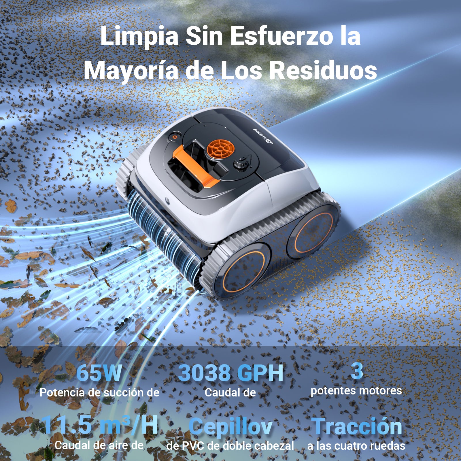 Winny C1 Robot Piscina y Limpiafondos Piscina-Sin Cables, 150 min de Autonomía, Limpia Paredes y Fondo, Navegación Inteligente,para Piscinas Enterradas y sobre Suelo, Naranja Blanco