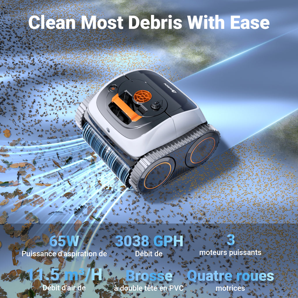 Winny C1 Robot Piscine sans Fil-Nettoie Fond et Parois, Navigation Intelligente, Autonomie 150 Min, Stationnement Automatique, Contrôle par APP, pour Piscines Enterrées et Hors Sol, Orange Blanc