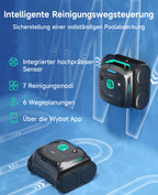 WYBOT C2 Poolroboter Akku Boden und Wand für Einbaupools bis 150㎡, Doppelfiltration, 3-Fach Motor, Starke Saugkraft, Wandkletter & Wasserlinie, 180 Min, App(Schwarz-Grün Grün)