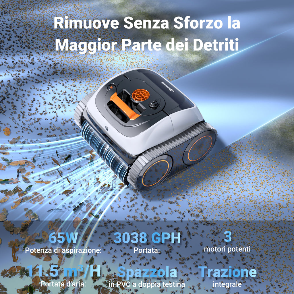 Winny C1 Robot Piscina e Robot Piscina Fuori Terra-Senza Fili, 150 min di Autonomia, Pulisce Fondo e Pareti, Navigazione Intelligente, per Piscine Interrate e Fuori Terra, Arancia Bianca