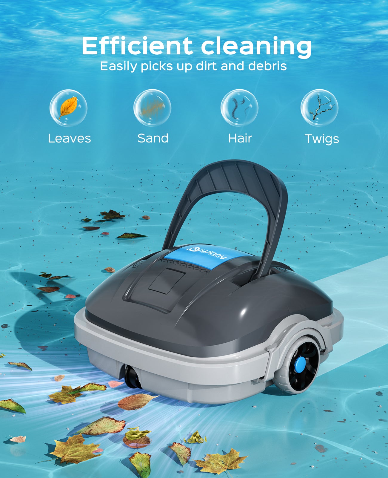 WINNY POOL CLEANER Winny 200 MAX Poolroboter Akku Kabellos Poolsauger Roboter mit 180μm Filtration 100 Min Automatische Parken Poolreiniger für Flachem Boden Aufstellpools bis 80 m²-Dunkelgrau