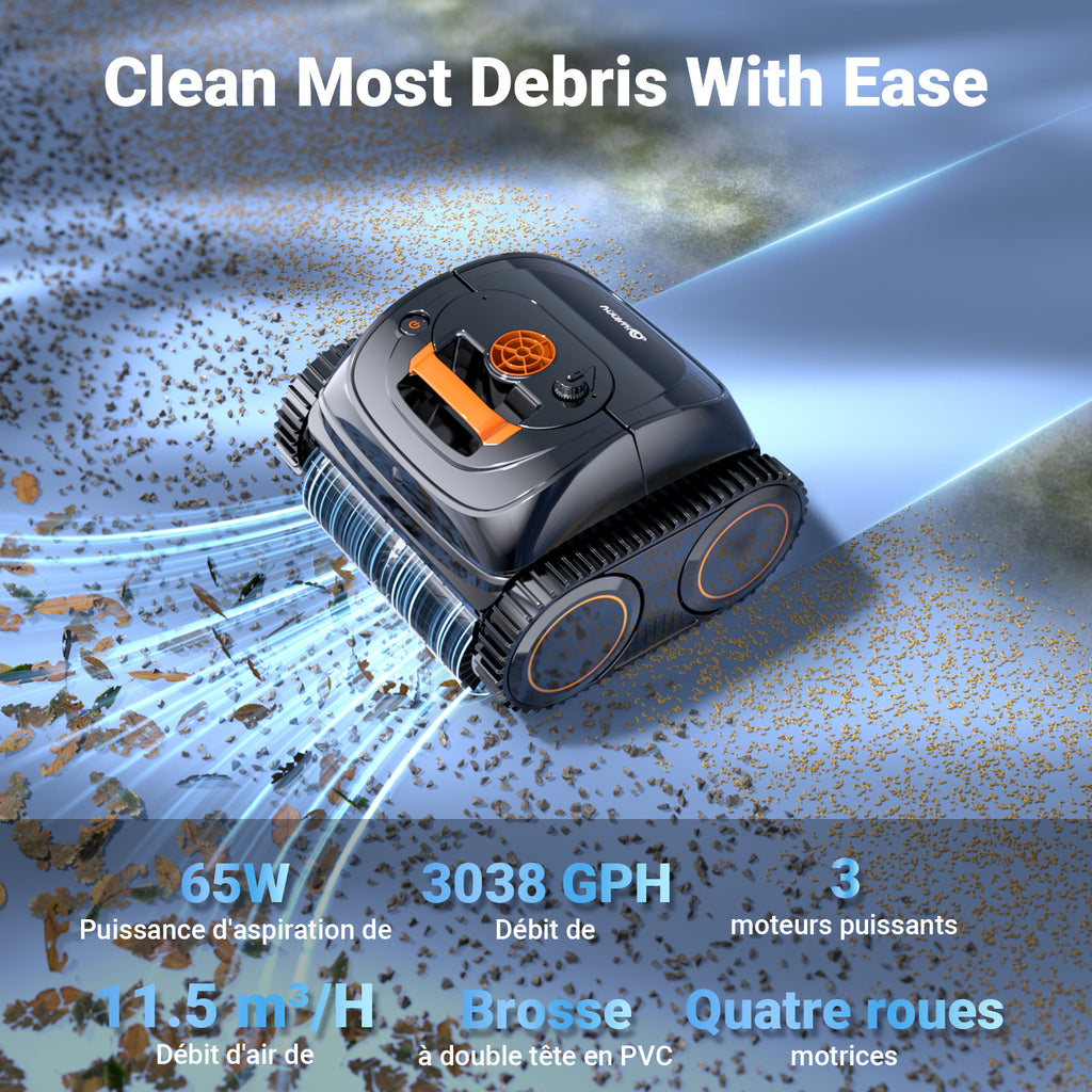 Winny C1 Robot Piscine sans Fil-Nettoie Fond et Parois, Navigation Intelligente, Autonomie 150 Min, Stationnement Automatique, Contrôle par APP, pour Piscines Enterrées et Hors Sol, Orange Noir