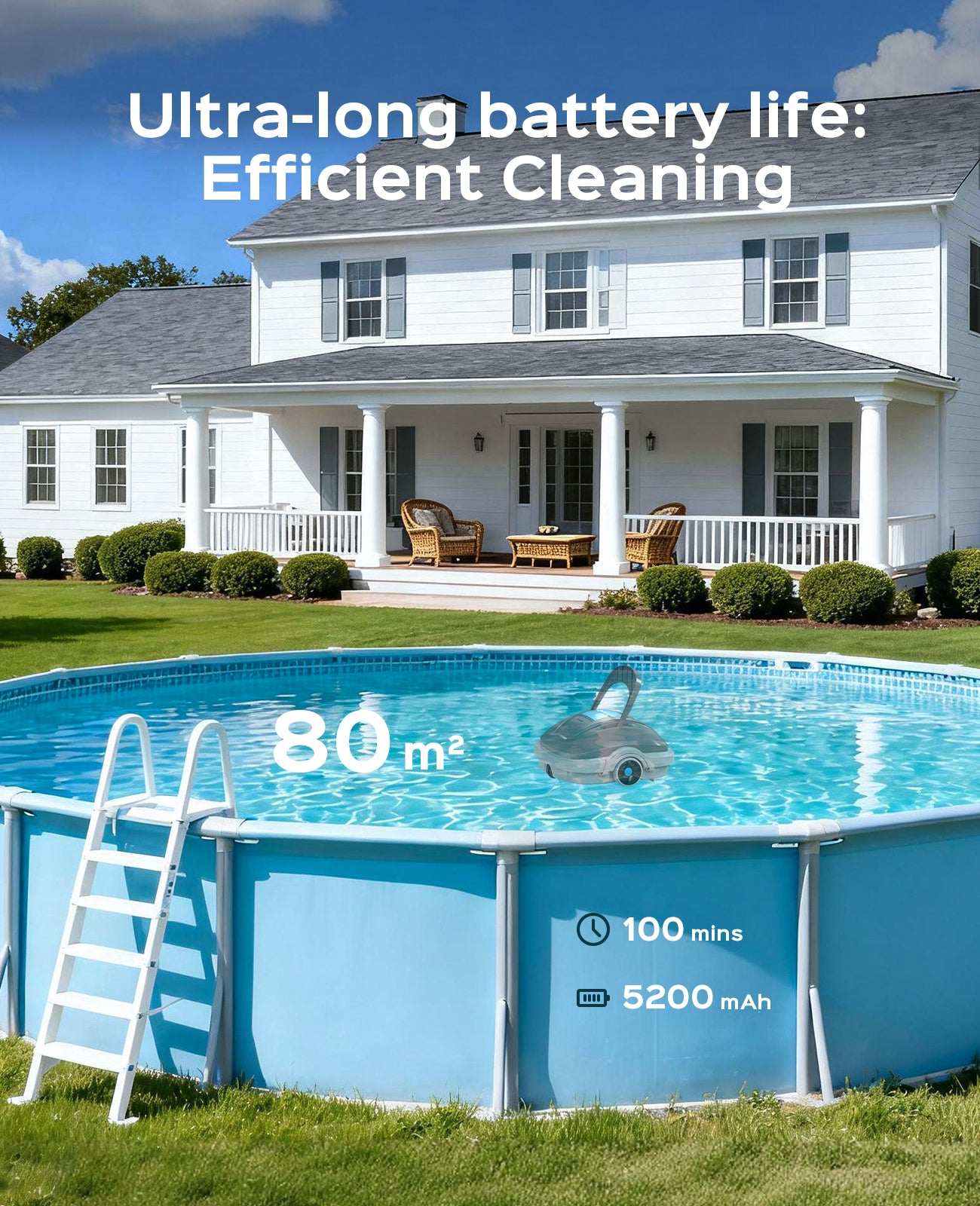 WINNY POOL CLEANER Winny 200 MAX Poolroboter Akku Kabellos Poolsauger Roboter mit 180μm Filtration 100 Min Automatische Parken Poolreiniger für Flachem Boden Aufstellpools bis 80 m²-Dunkelgrau