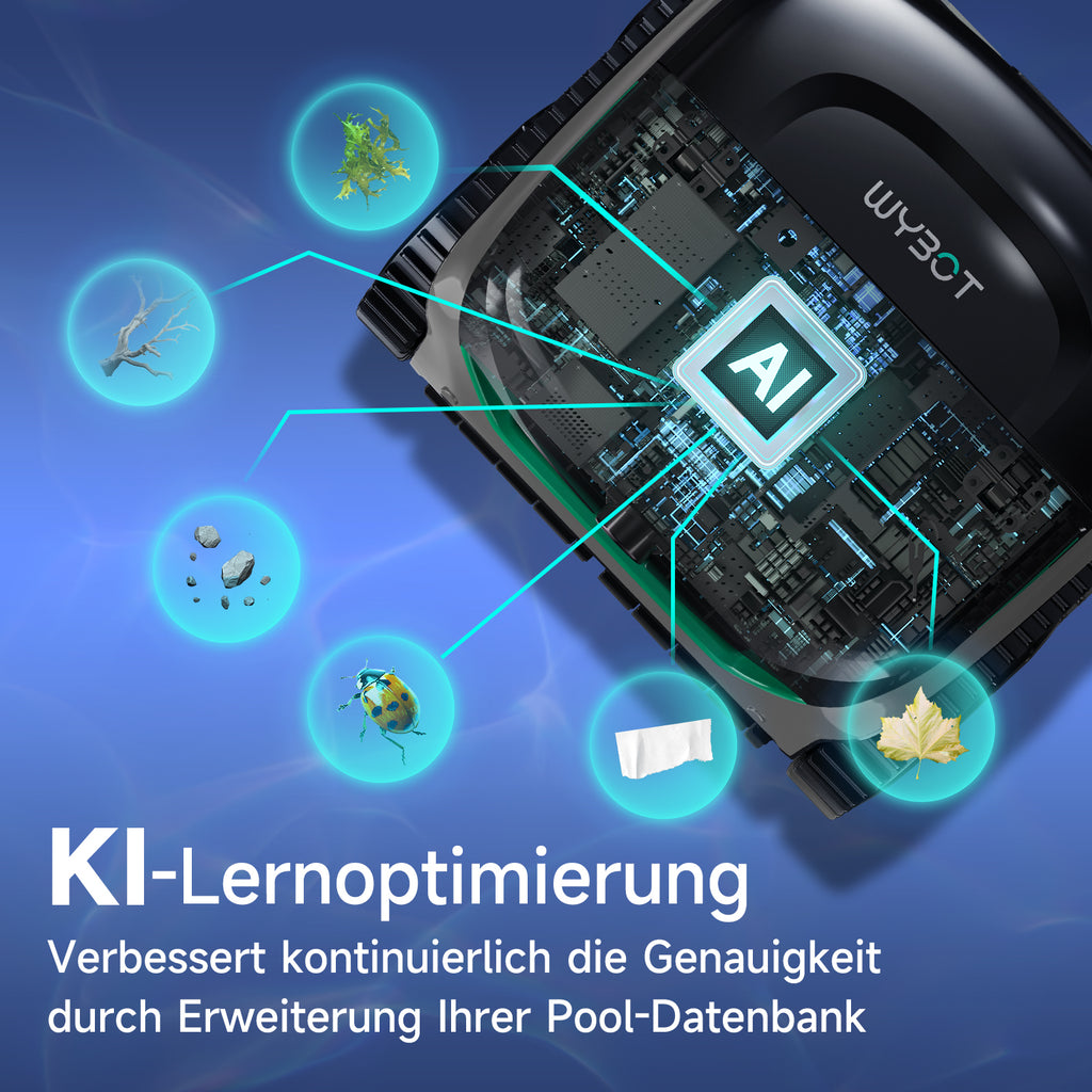 WYBOT C2 Vision Poolroboter mit AI Kamera und Akku 190min, 210m² Kabelloser Poolsauger, Doppelfilter, 8 Reinigungsmodi, Wand und Bode, Wasserlinie, (2026Upgrade)Mondschattengrün