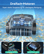 WYBOT C2 Poolroboter Akku Boden und Wand für Einbaupools bis 150㎡, Doppelfiltration, 3-Fach Motor, Starke Saugkraft, Wandkletter & Wasserlinie, 180 Min, App(Schwarz-Grün Grau)