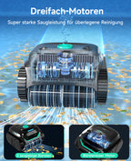 WYBOT C2 Poolroboter Akku Boden und Wand für Einbaupools bis 150㎡, Doppelfiltration, 3-Fach Motor, Starke Saugkraft, Wandkletter & Wasserlinie, 180 Min, App(Schwarz-Grün Grün)