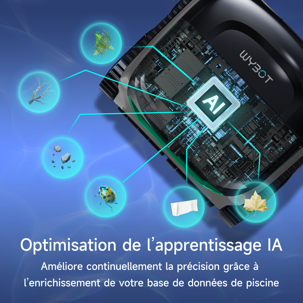 WYBOT C2 Vision Robot Piscine avec caméra AI et Batterie de 190min, 210m² Aspirateur Piscine sans Fil, Double Filtre, 8 Modes, Nettoyage Fond/Parois/Ligne d'Eau,(2026Upgrade)VertOmbreLune