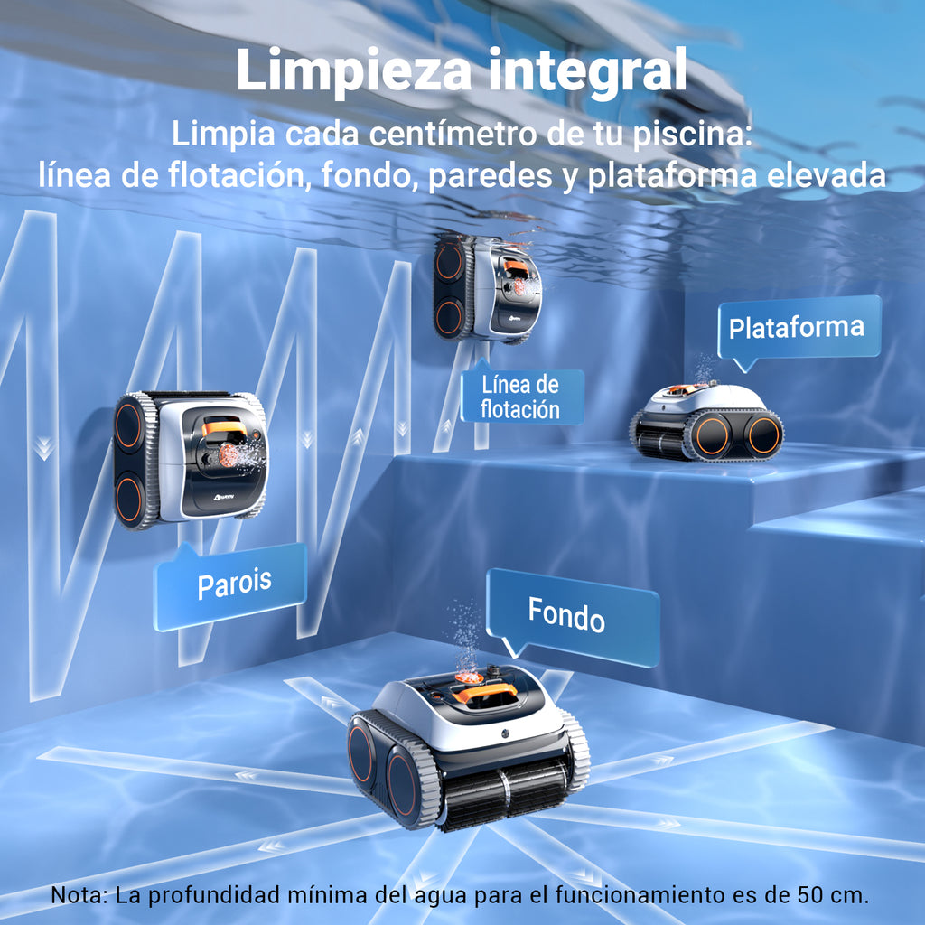 Winny C1 Robot Piscina y Limpiafondos Piscina-Sin Cables, 150 min de Autonomía, Limpia Paredes y Fondo, Navegación Inteligente,para Piscinas Enterradas y sobre Suelo, Naranja Blanco