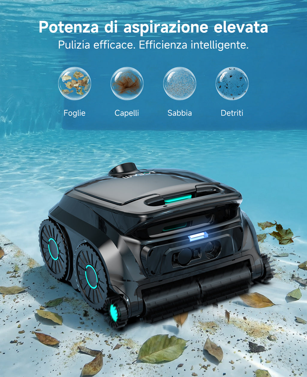 WYBOT OS600 Robot Piscina, Senza Fili, Pulizia Fondo E Pareti, Autonomia 120 Min, Navigazione Intelligente, Parcheggio Automatico, per Piscine Interrate E Fuori Terra, Verde Scuro