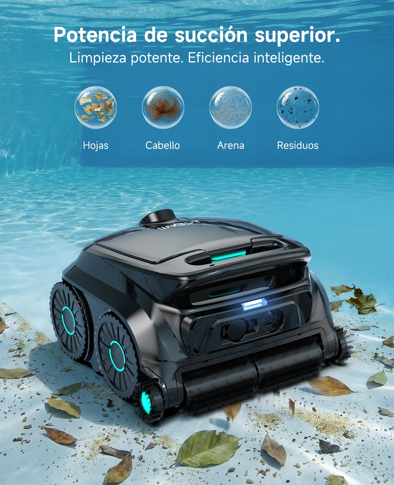 WYBOT OS600 Robot Piscina Limpiafondos, Inalámbrico, 120 Min Autonomía, Limpia Fondo Y Paredes, Navegación Inteligente, para Piscinas Enterradas Y sobre Suelo,Negro Verdoso