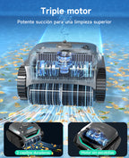 WYBOT C2 Limpiafondos Piscina, Robot Limpiafondos Piscina Inalámbrico 150㎡, Doble Filtración, 3 Motores, Succión Potente, Limpieza Paredes & Línea de Agua, 180 Min, App(Gris-Verde Gris)