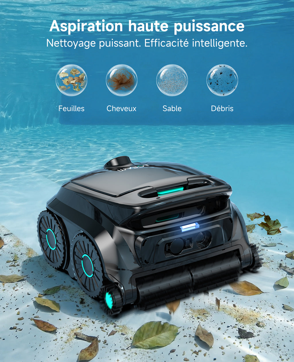 WYBOT OS600 Robot Piscine sans Fil, Nettoyage Fond Et Parois, Autonomie 120 Min, Navigation Intelligente, Stationnement Automatique, pour Piscines Enterrées Et Hors-Sol, Noir-Vert